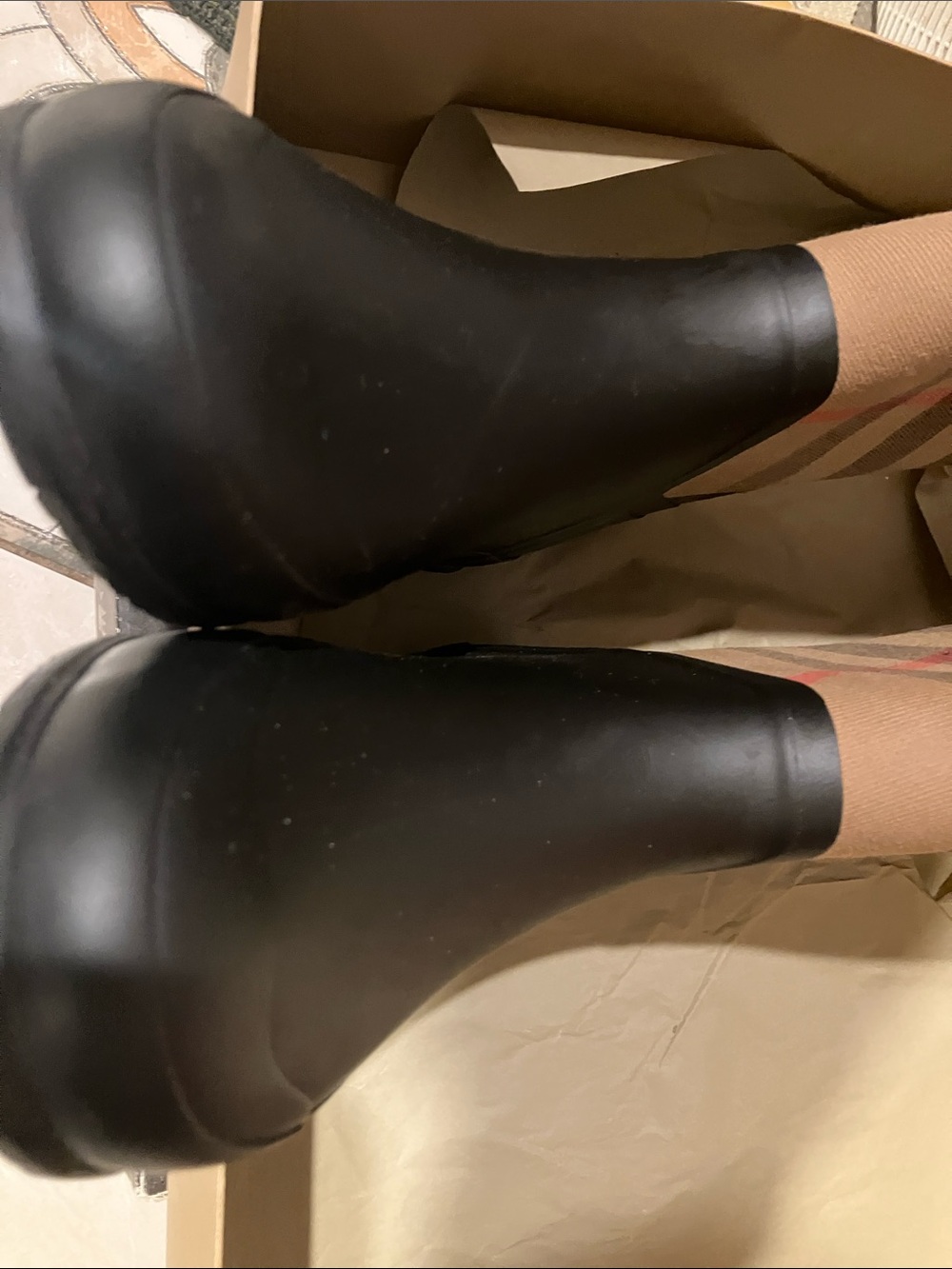 Burberry Black & Beige Classic Check Tall Rain Boots - Picture 6 of 14